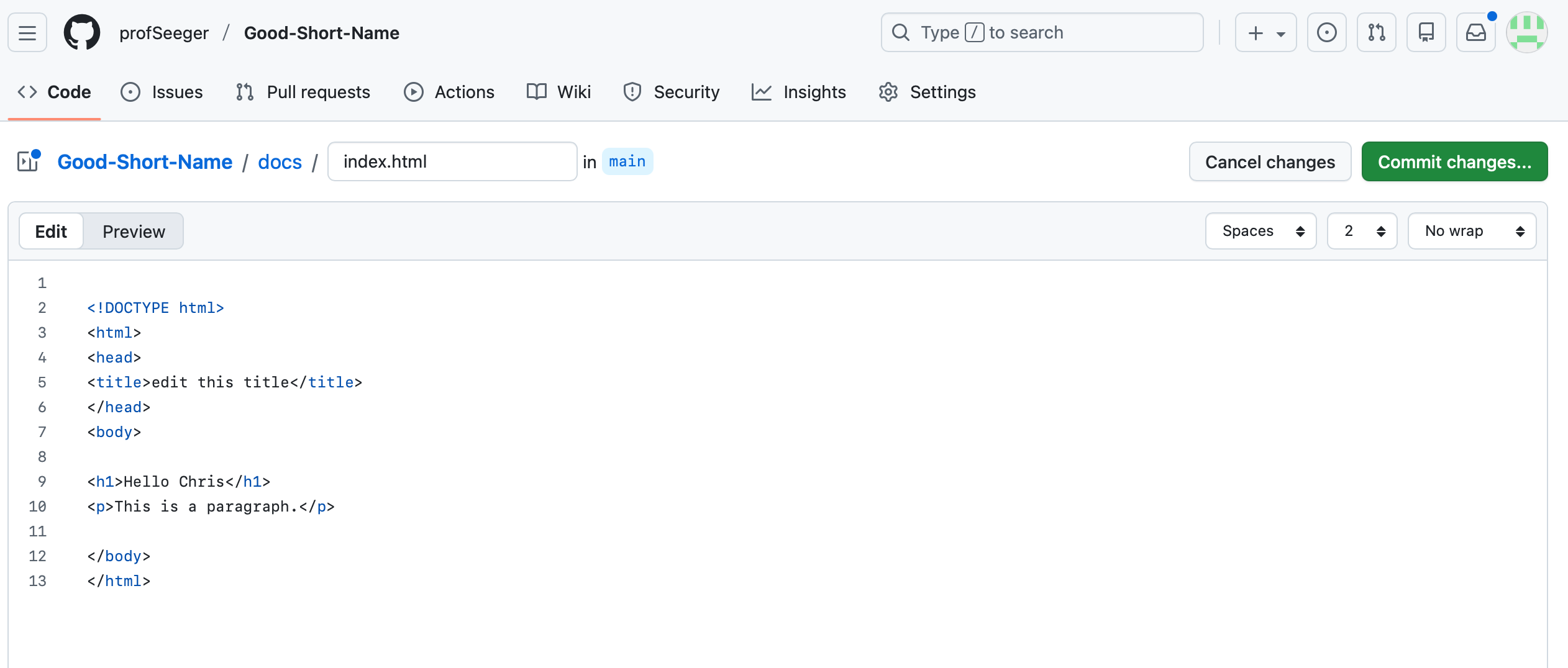 Modify Page Settings